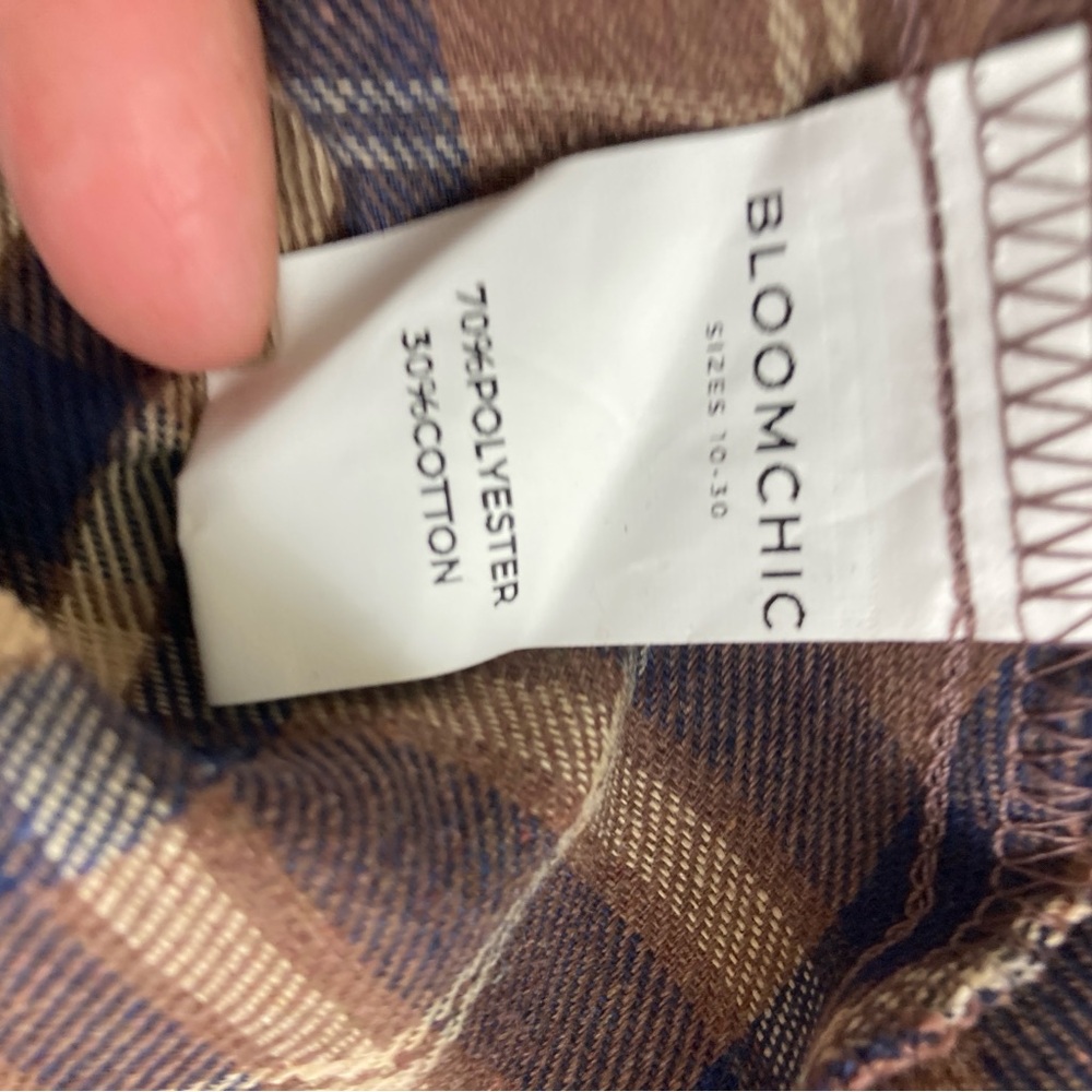 Bloomchic V Neck Plaid Ruffles Sleevele Dress brown Sz 30 Oversized - Picture 13 of 16